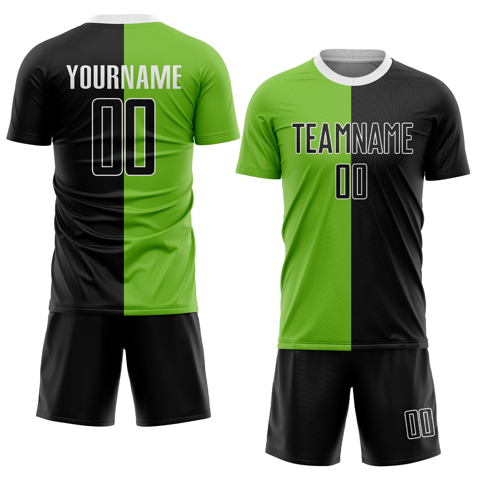 Custom Neon Green Black-White Sublimation Split Fashion Soccer Uniform ...