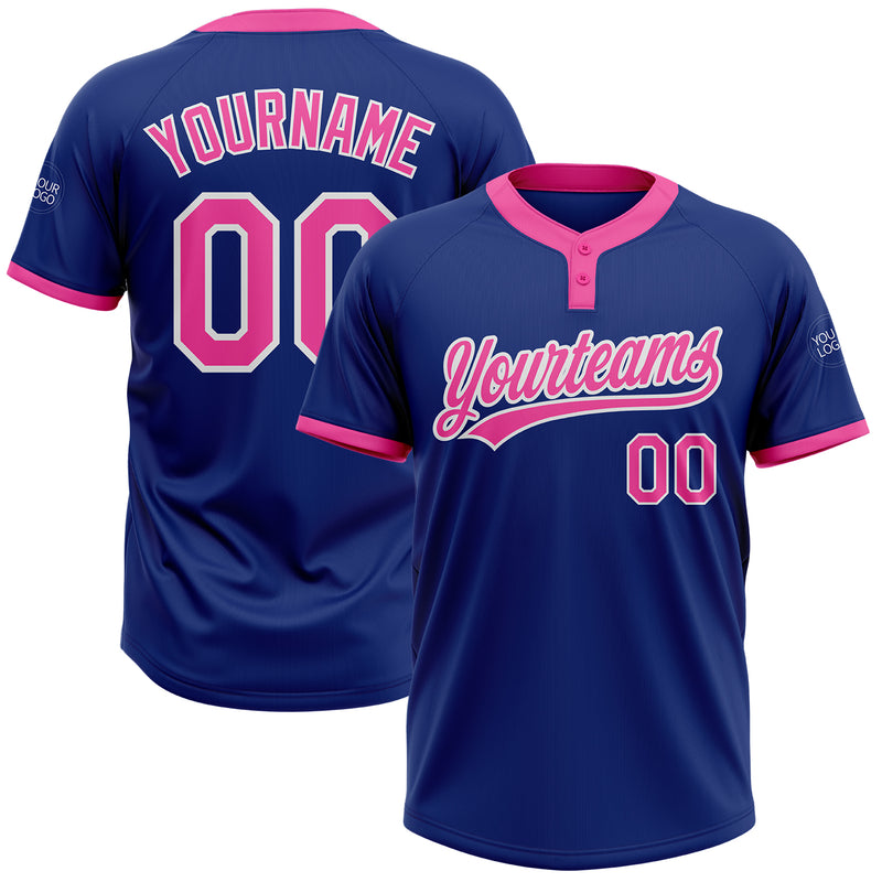Custom Royal Pink-White Two-Button Unisex Softball Jersey Discount ...