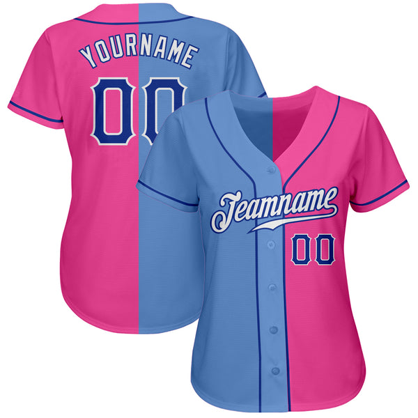 Custom Pink Royal-Light Blue Authentic Split Fashion Baseball Jersey ...