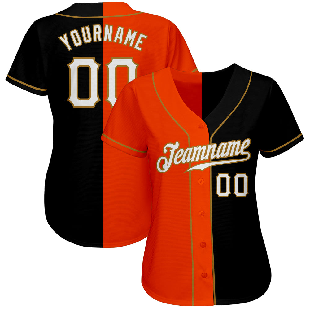 Custom Black White-Orange Authentic Split Fashion Baseball Jersey ...