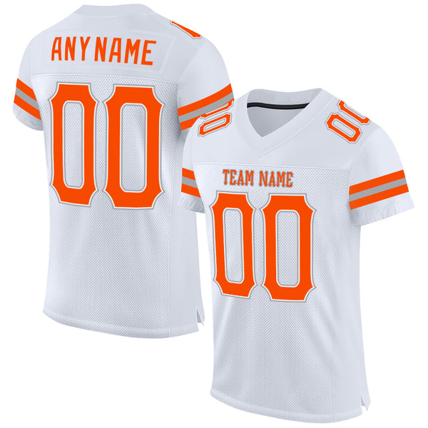 Custom White Orange-Gray Mesh Authentic Football Jersey Discount - FansIdea