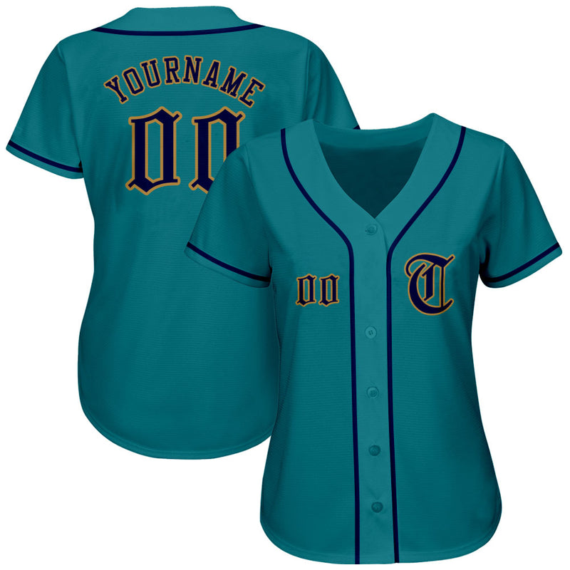 Custom Team Old Gold Baseball Navy Authentic Aqua Jersey Discount Fansidea