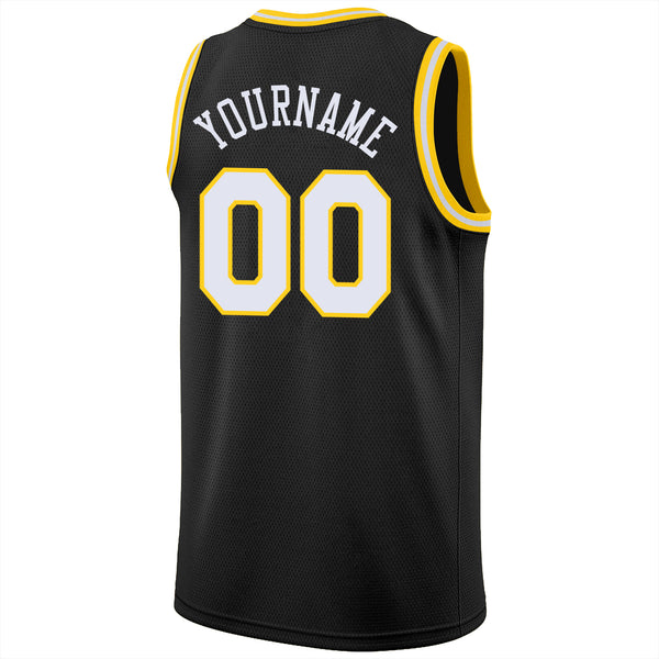 Custom Team Gold Basketball White Black Rib-Knit Jersey Discount - FansIdea