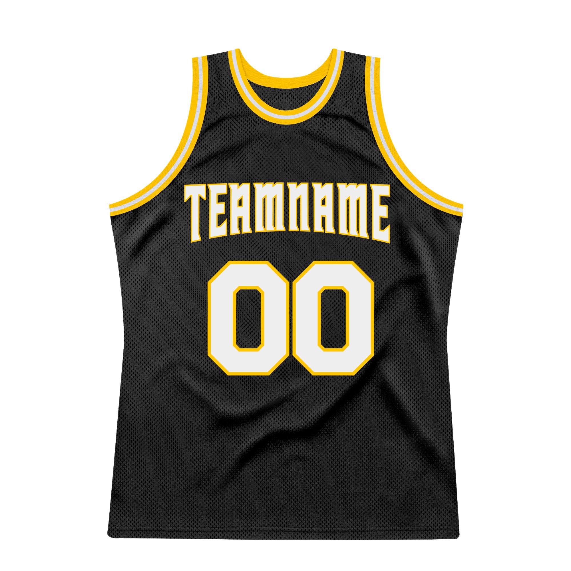 Custom Team Gold Basketball White Black Rib-Knit Jersey Discount - FansIdea