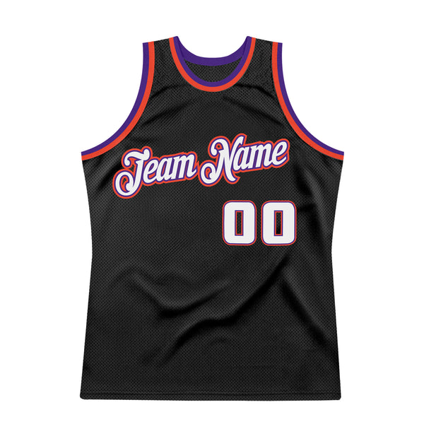 Custom Team Purple Basketball White Authentic Black Throwback Jersey ...