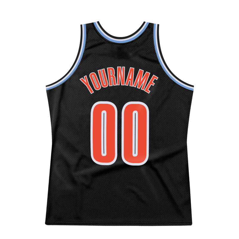 Custom Team Light Blue Basketball Orange Authentic Black Throwback ...