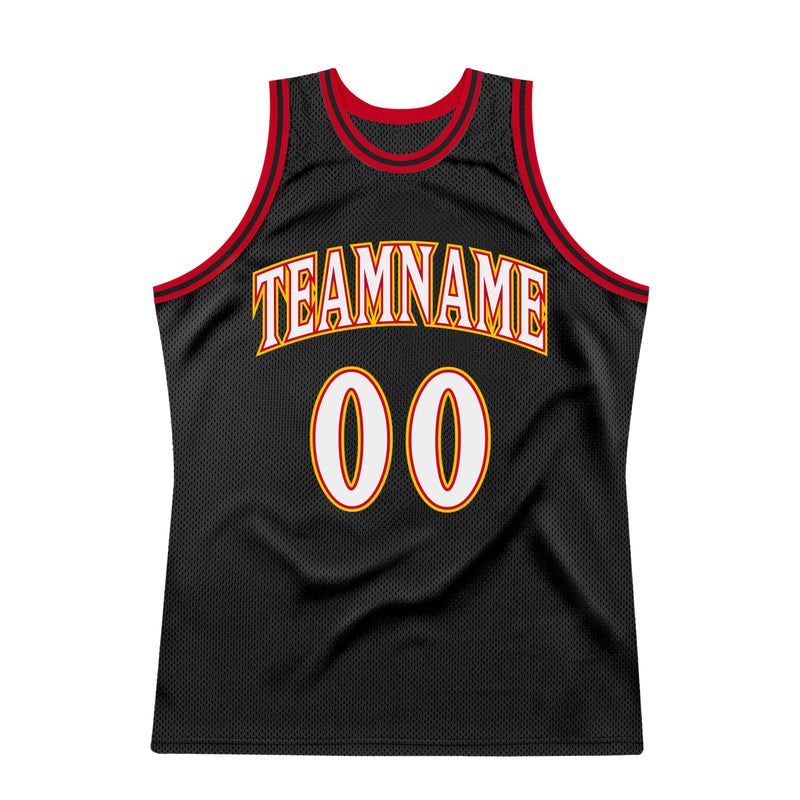 Custom Team Red Basketball White Authentic Black Throwback Jersey ...