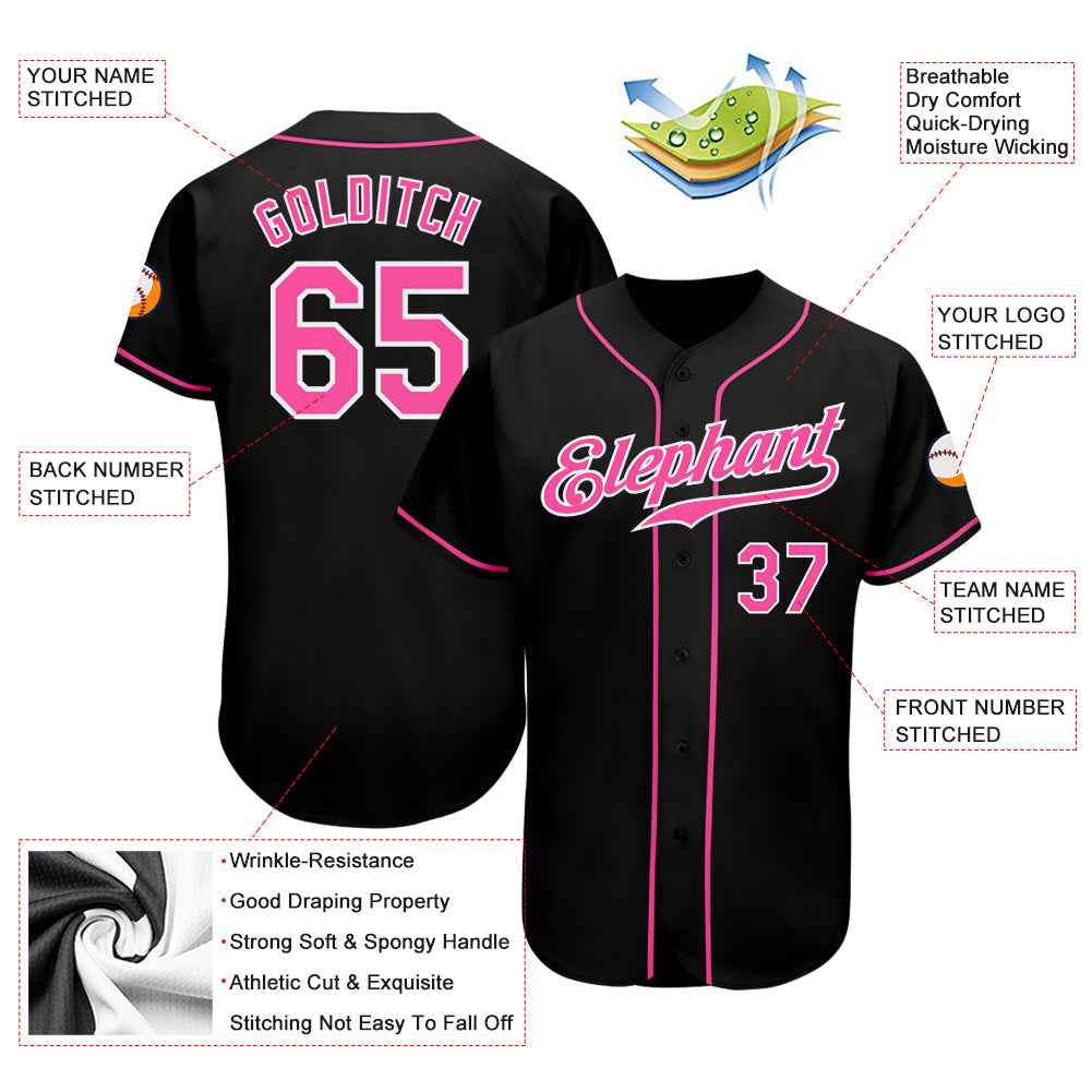 Custom Black Pink-White Authentic Baseball Jersey Discount - FansIdea