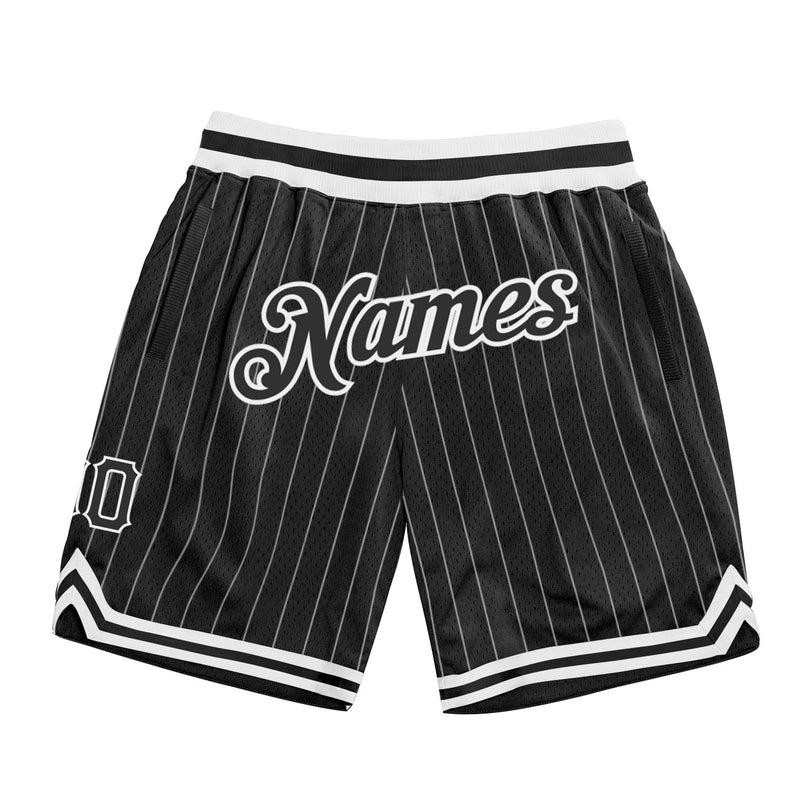 Custom Black White Pinstripe Black-White Authentic Basketball Shorts ...