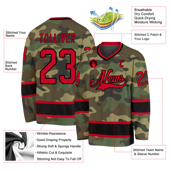 Custom Camo Red-Black Salute To Service Hockey Jersey Discount - FansIdea