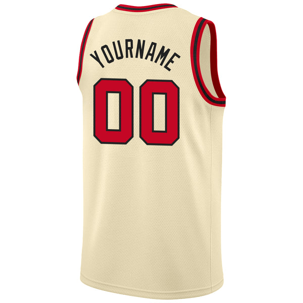 Custom Team Black Basketball Red Cream Rib-Knit Jersey Discount - FansIdea