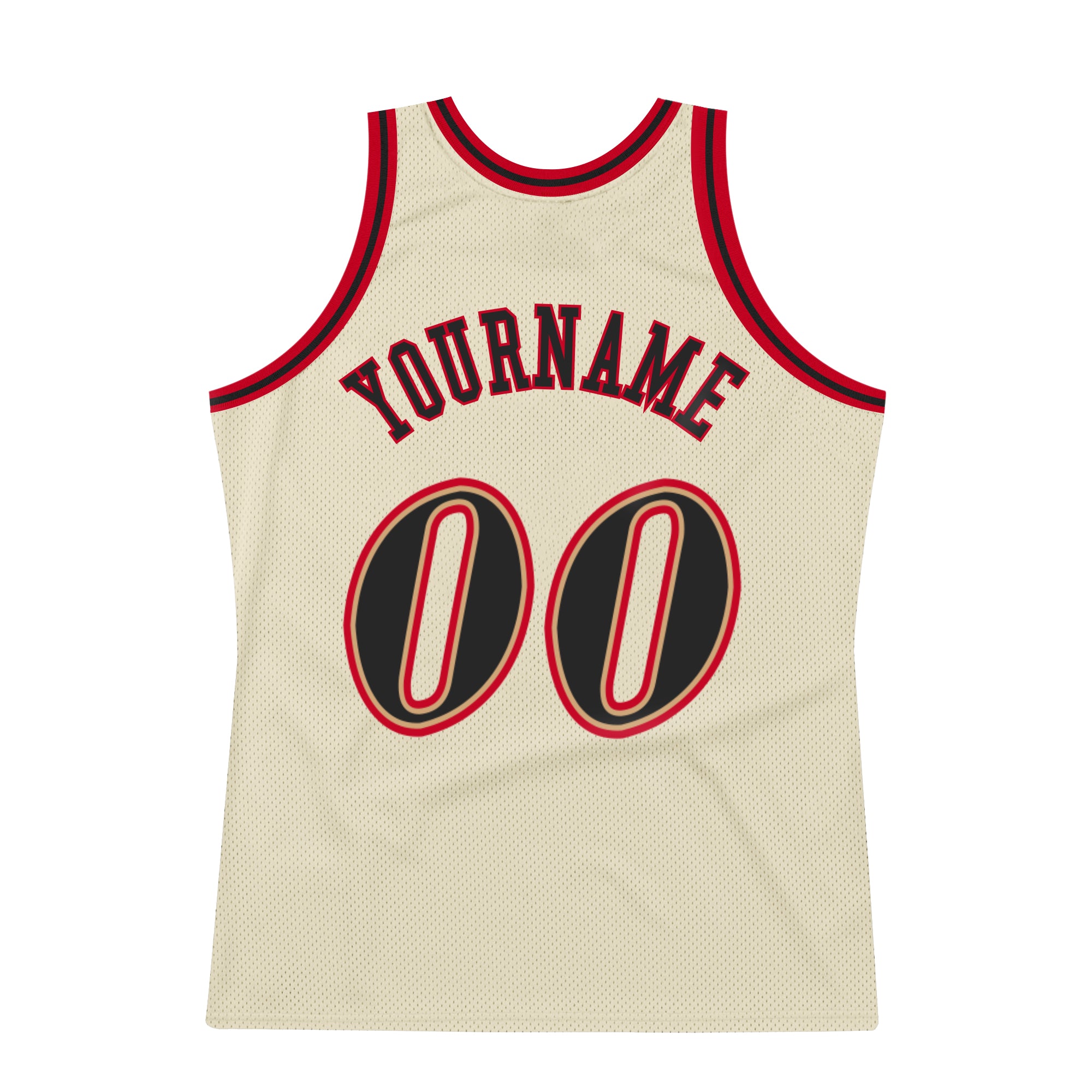 Custom Team Red Basketball Black Authentic Cream Throwback Jersey ...