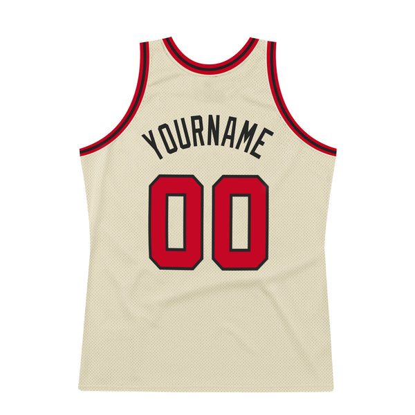 Custom Team Black Basketball Red Authentic Cream Throwback Jersey ...