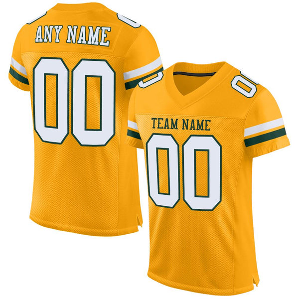 Custom Gold White-Green Mesh Authentic Football Jersey Football ...