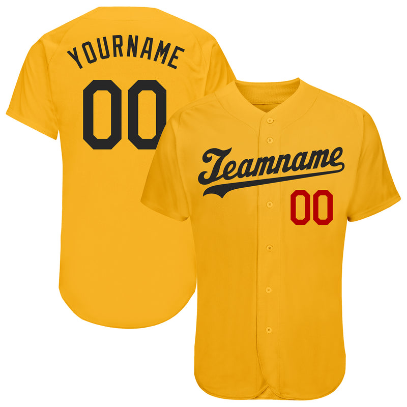 Custom Gold Black-Red Authentic Baseball Jersey Discount - FansIdea