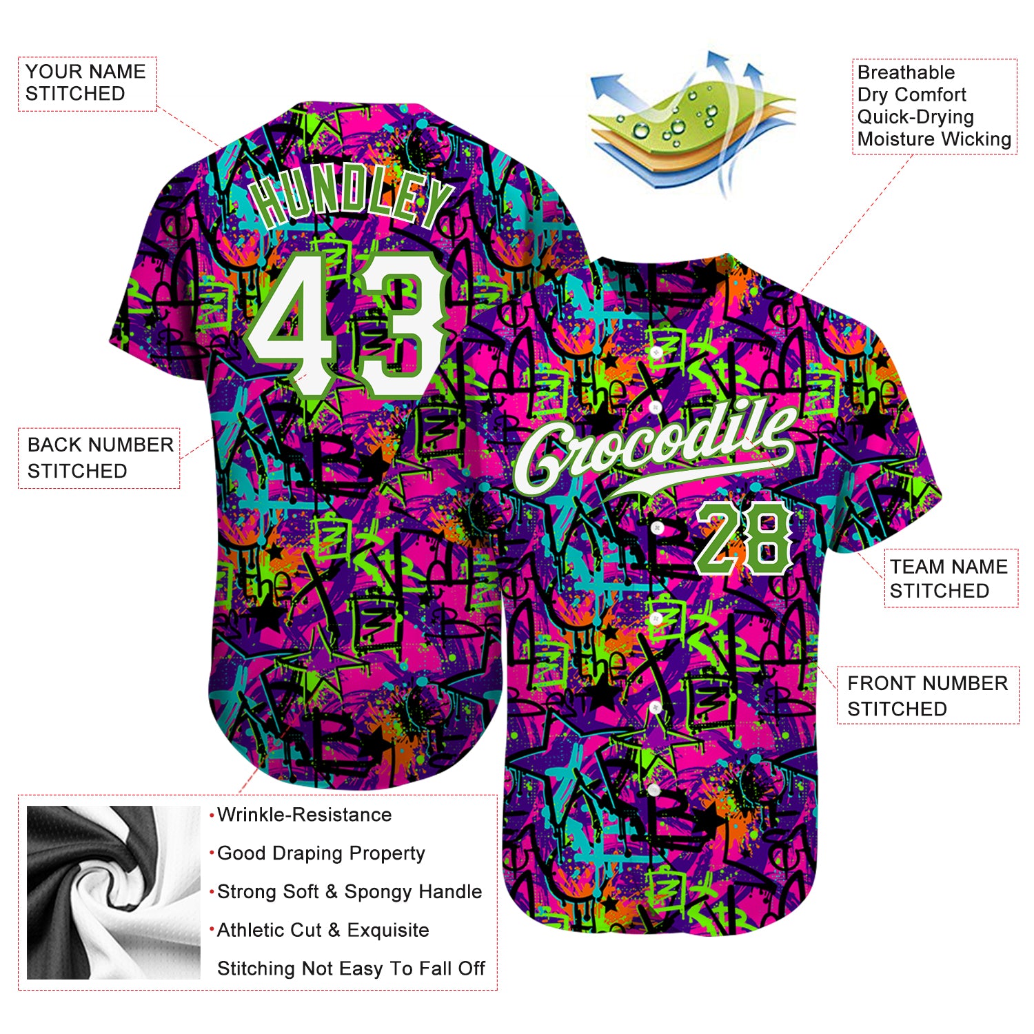 Custom Graffiti Pattern White-Neon Green 3D Authentic Baseball Jersey ...