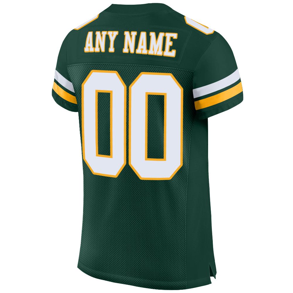 Custom Green White-Gold Mesh Authentic Football Jersey Football ...