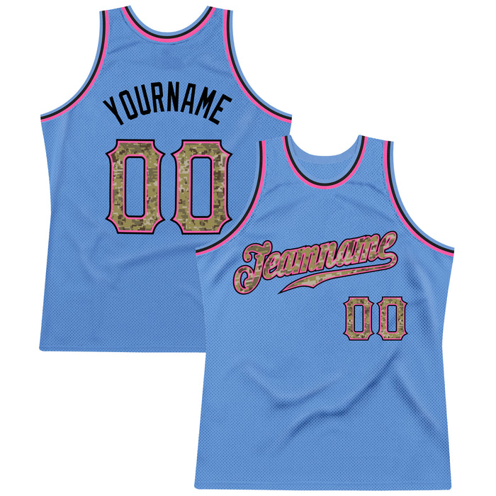 Custom Team Pink Basketball Black Authentic Light Blue Throwback Jersey ...