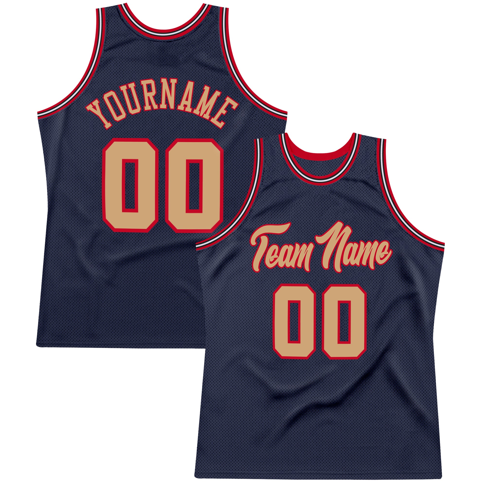 Custom Team Red Basketball Old Gold Authentic Navy Throwback Jersey ...