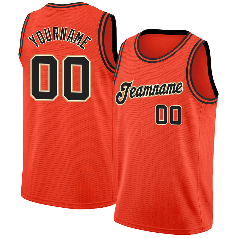 Custom Team Cream Basketball Black Orange Rib-Knit Jersey Discount ...