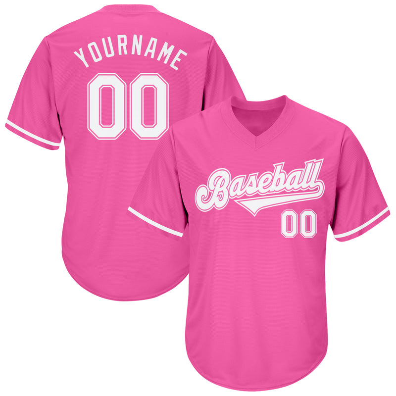 Custom Team Pink Baseball White Authentic Pink Throwback Jersey ...