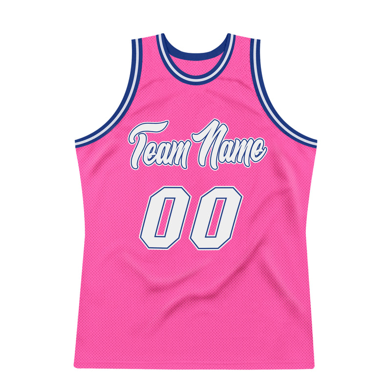 Custom Team Royal Basketball White Authentic Pink Throwback Jersey ...