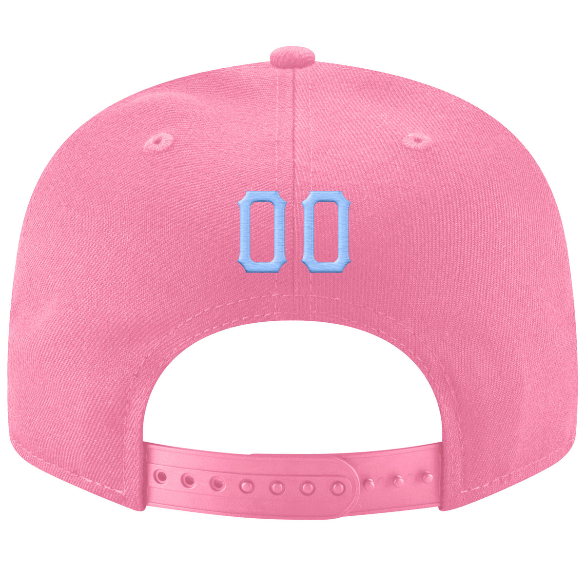 light blue fitted hat with pink brim