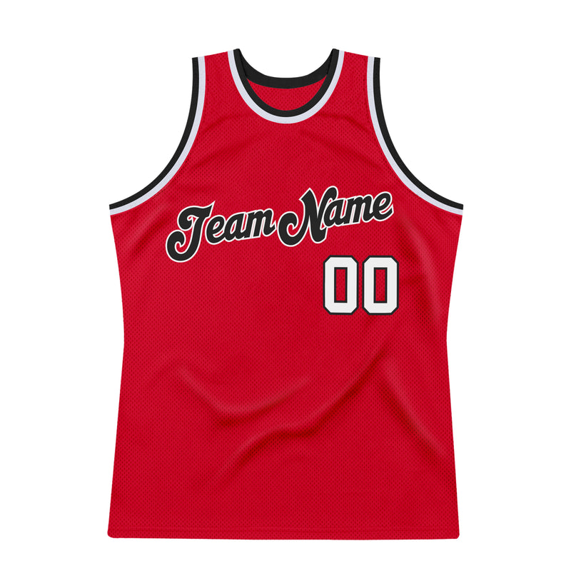 Custom Team Black Basketball White Authentic Red Throwback Jersey ...