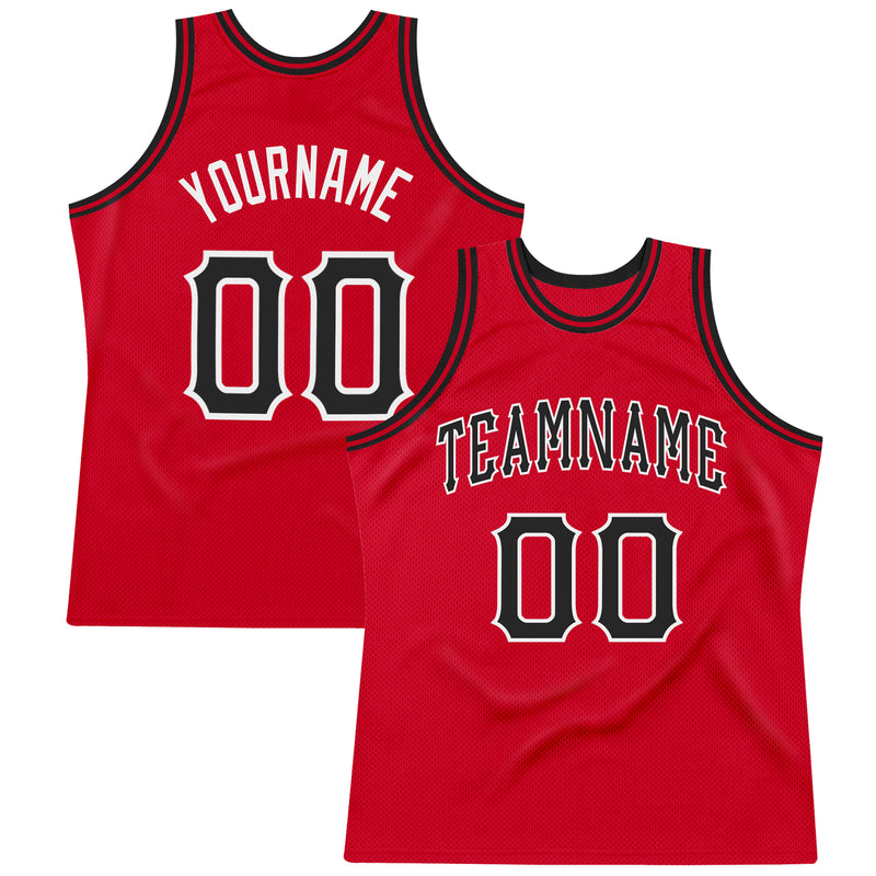 Custom Team Red Basketball Black Red Rib-Knit Jersey Discount - FansIdea