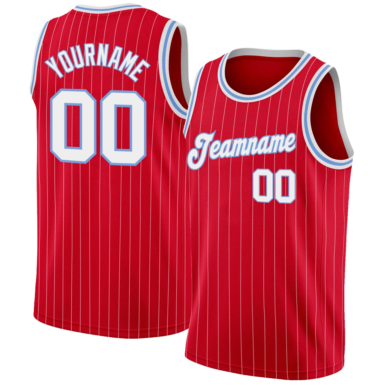 Custom Red White Pinstripe White-Light Blue Authentic Basketball Jersey ...