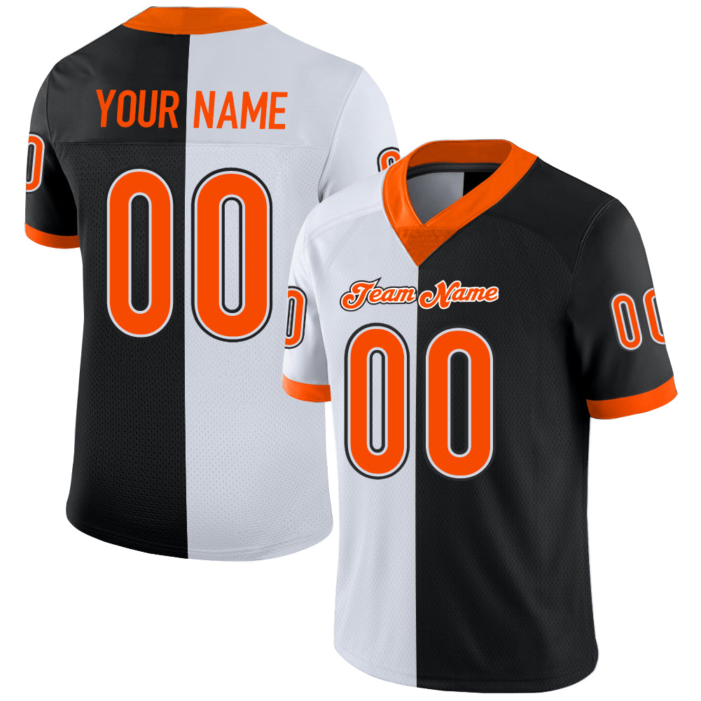 Custom Black Orange-White Mesh Split Fashion Football Jersey Discount ...