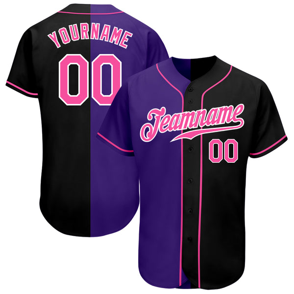 Custom Black Pink-Purple Authentic Split Fashion Baseball Jersey ...