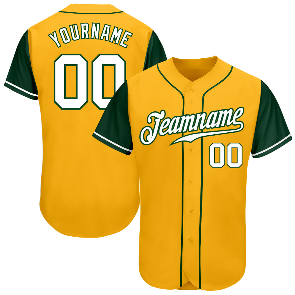 Custom Gold White-Green Authentic Two Tone Baseball Jersey Discount ...