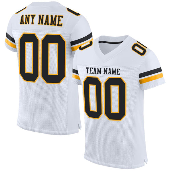 Custom White Black-Gold Mesh Authentic Football Jersey Football ...