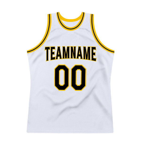 Custom Team Gold Basketball Black Authentic White Throwback Jersey ...