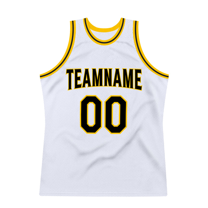 Custom Team Gold Basketball Black Authentic White Throwback Jersey ...