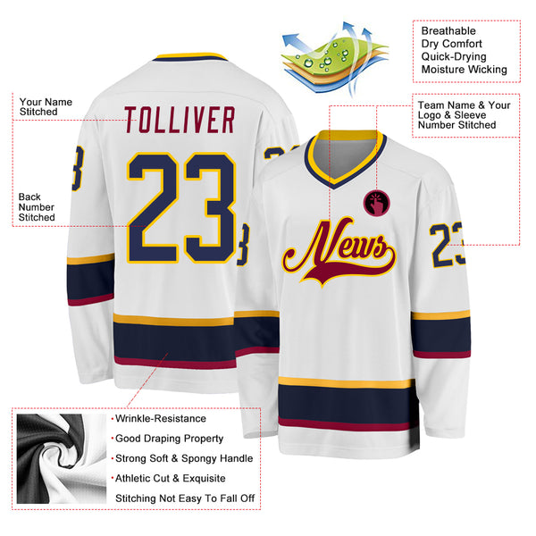 Custom White Navy-Maroon Hockey Jersey Discount - FansIdea