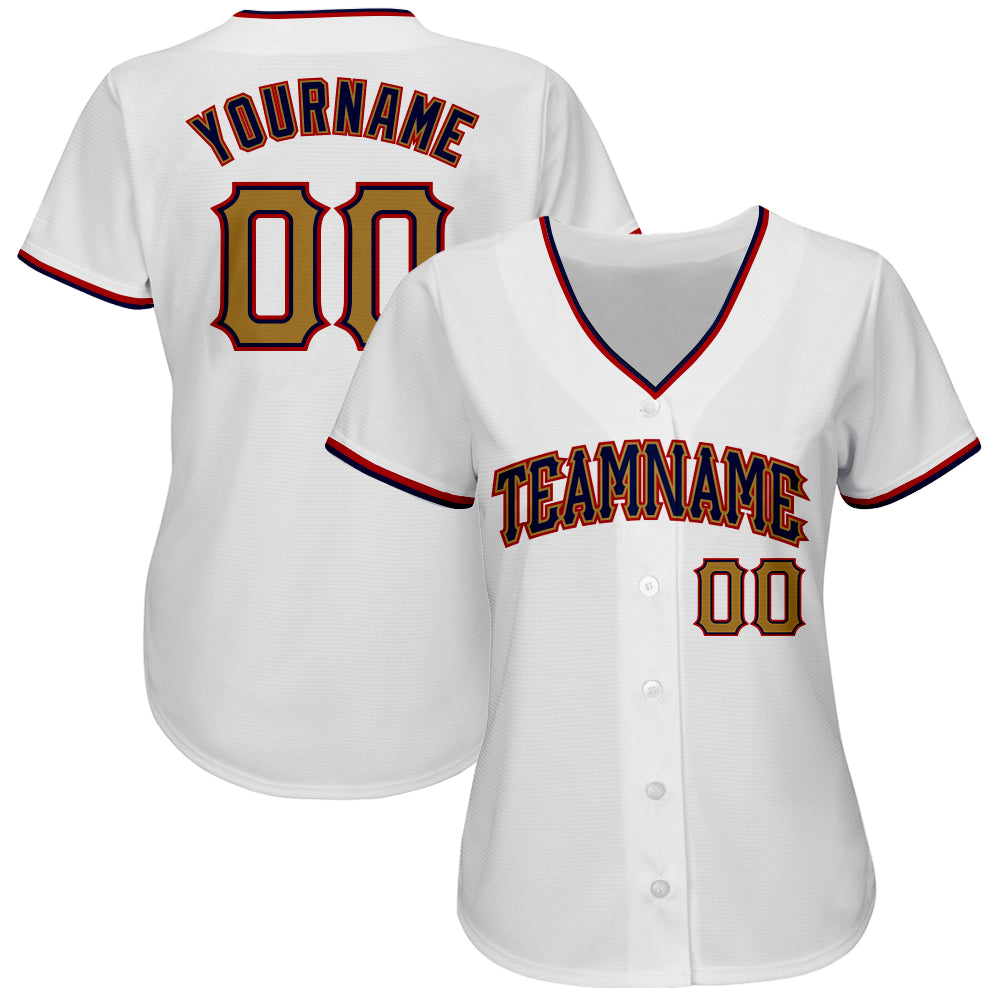 Custom White Old Gold-Navy Authentic Baseball Jersey