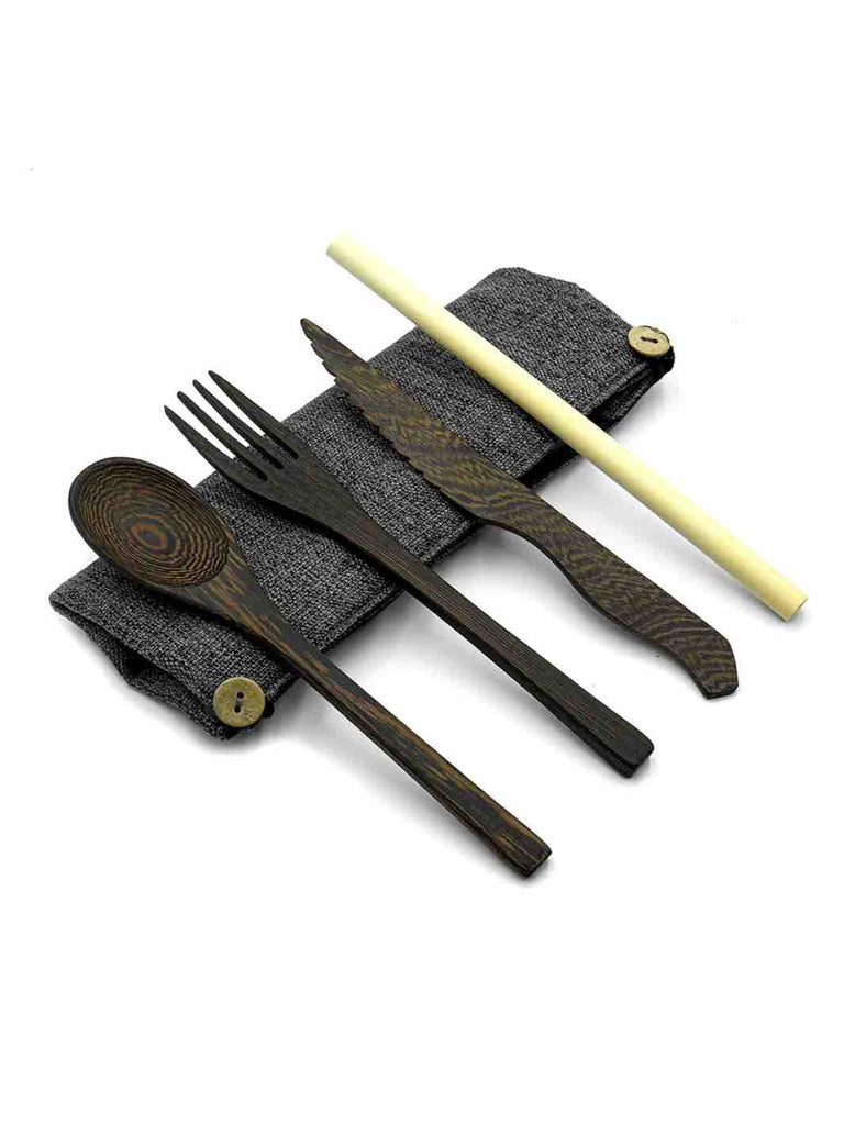 Barbour Bamboo Lunch Box & Cutlery - Black Mingo