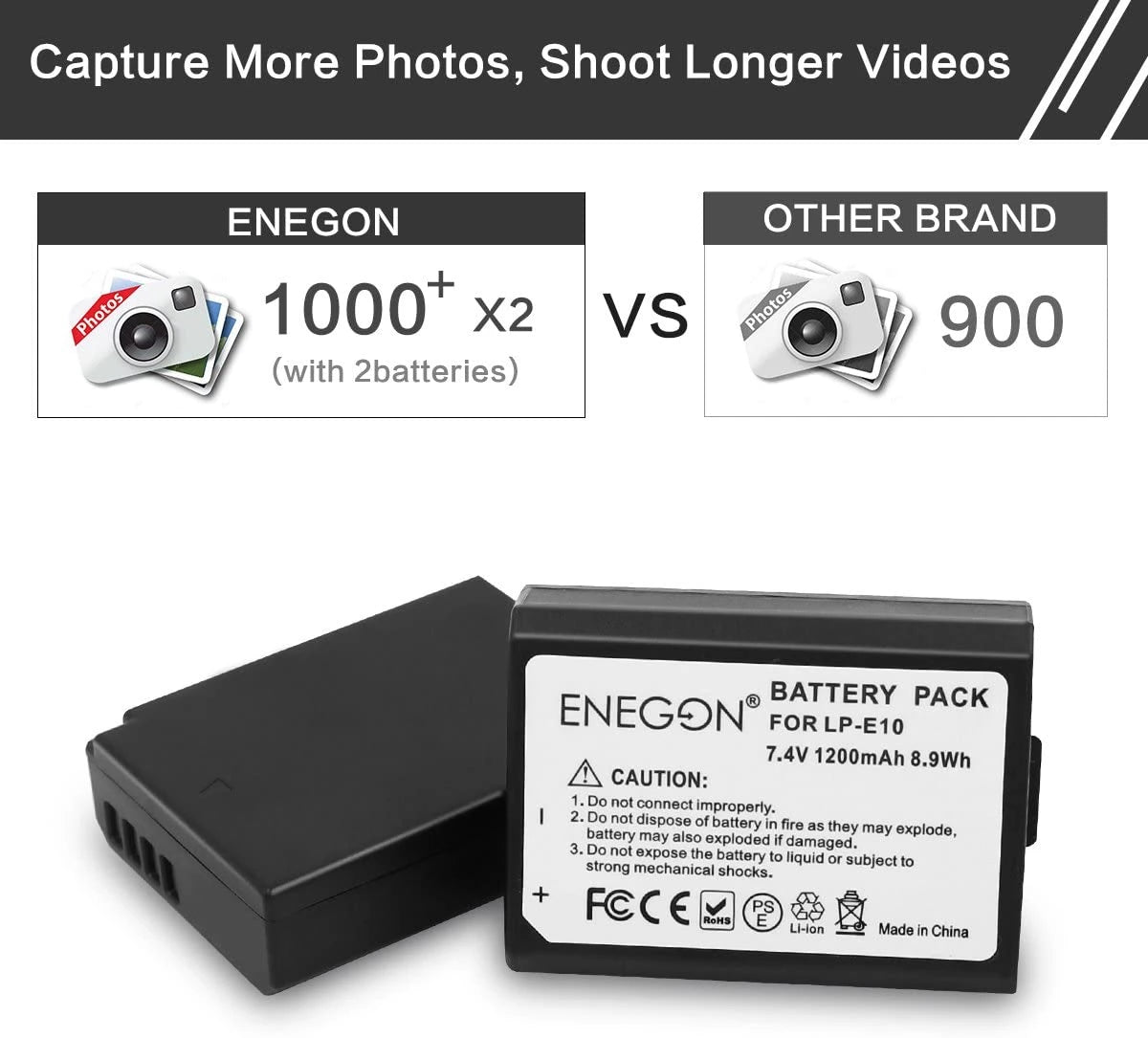 ENEGON LP-E10 Replacement Battery (2-Pack) and Rapid