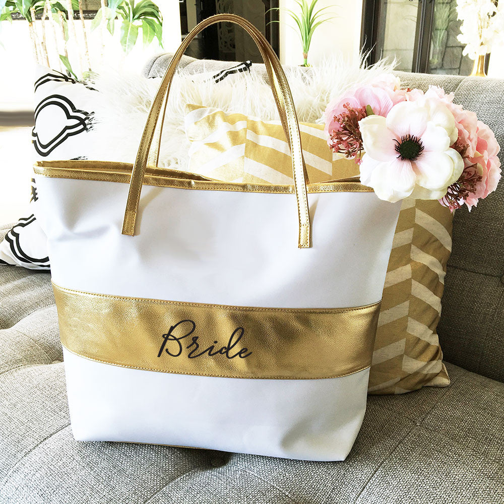 Bridal Party Gold Striped Tote Bag