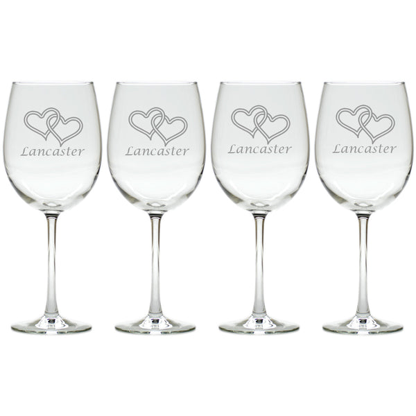 Double Heart Wine Glasses ~ Personalized