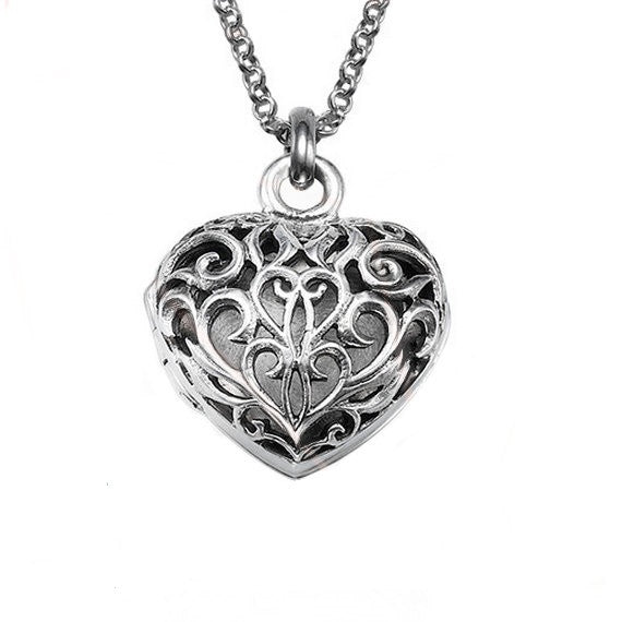 Filigree Heart Locket Necklace - Sterling Silver