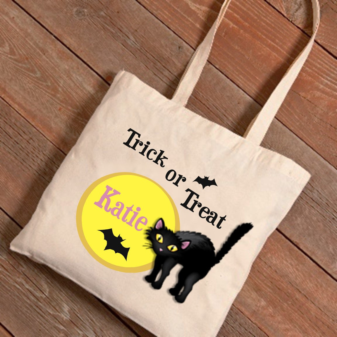 Halloween Black Cat Trick Or Treat Canvas Bag