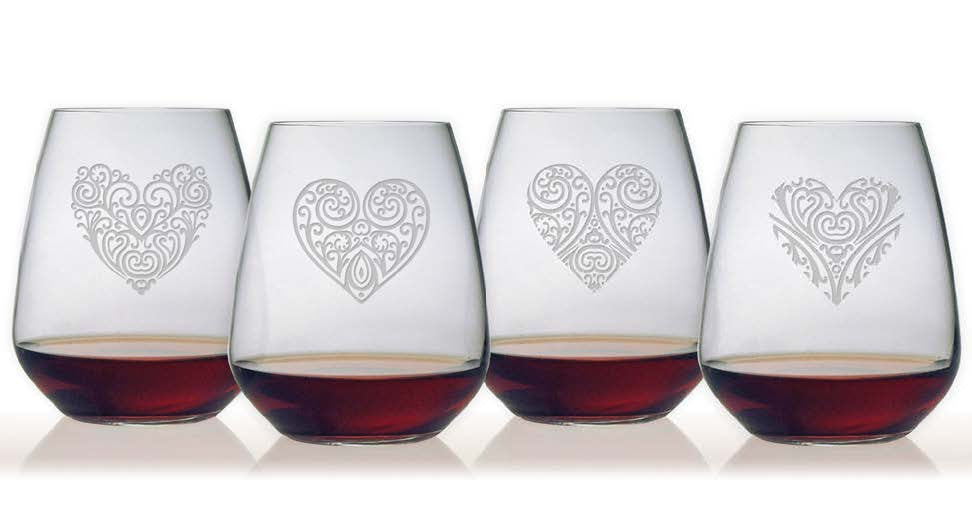 Heart Designs Bormioli Stemless Wine Glasses