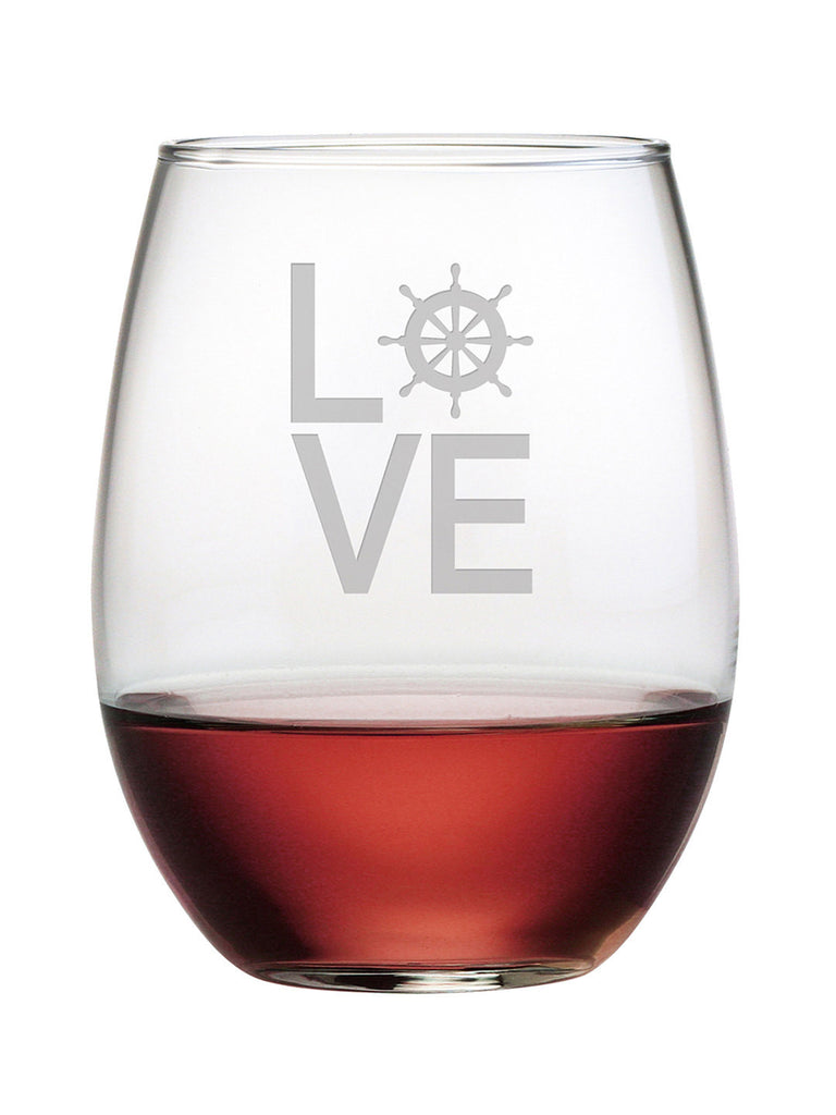 Love Nautical Stemless Wine Glasses