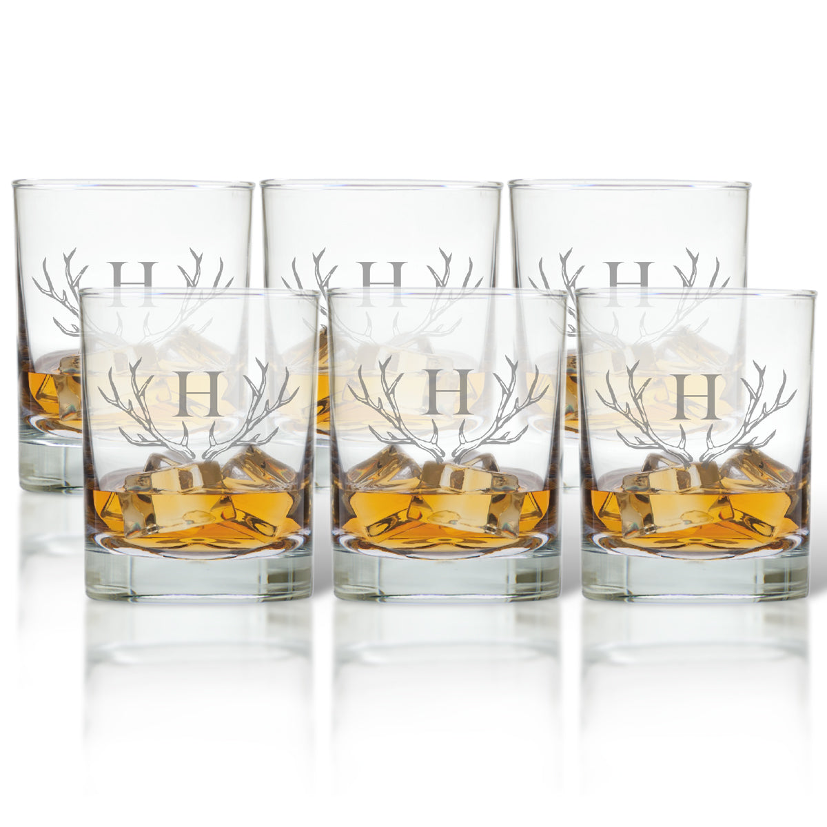 Antler Initial Double Old Fashioned Glasses ~ Personalized