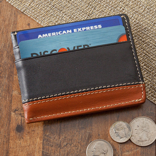Leather Two-Toned Magnetic Money Clip Wallet ~ Personalized