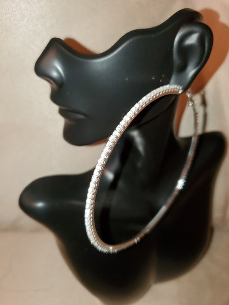 Silver Hoop Rhinestone Claw Earrings