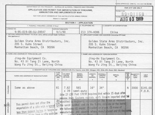 GSAD Pre Ban Chinese AK Import History